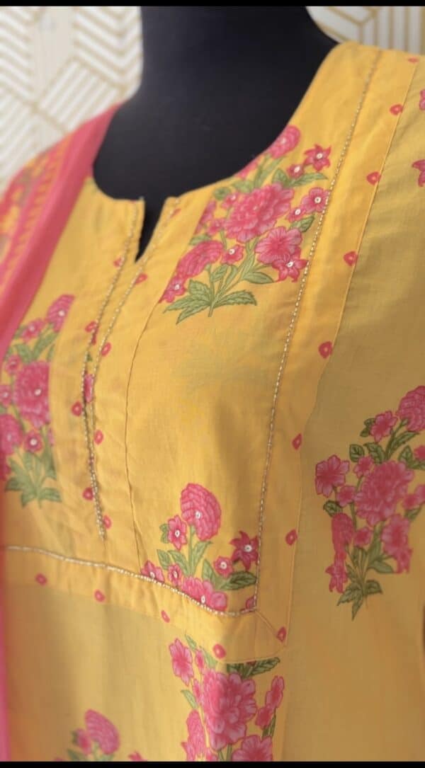 3 Pcs Cotton Side slit kurtis with bottom and Dupatta with elegant works/2181 - Image 5