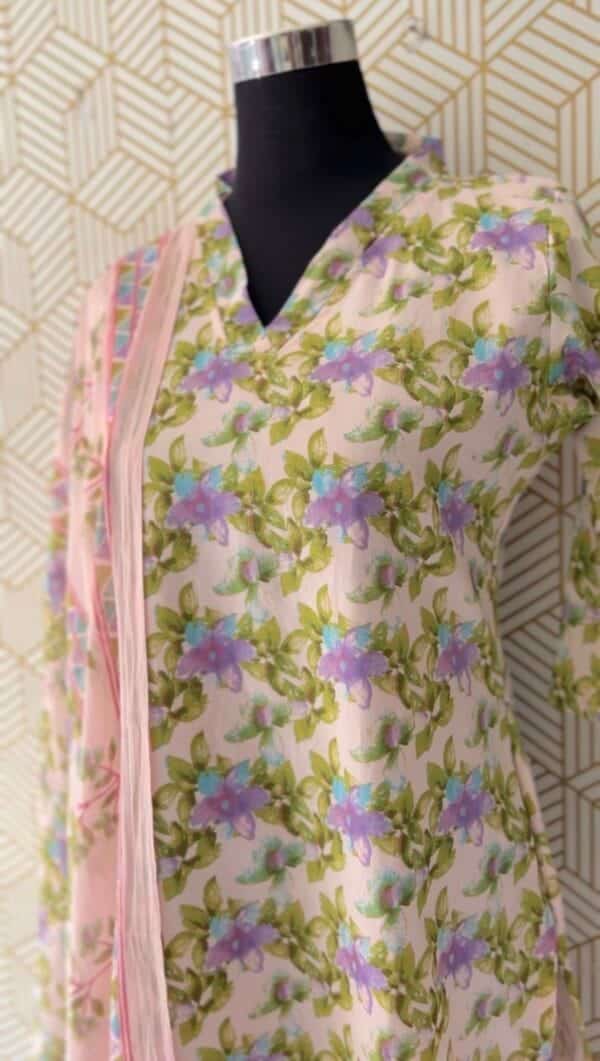 3 Pcs Cotton Side slit kurtis with bottom and Dupatta/2343 - Image 4