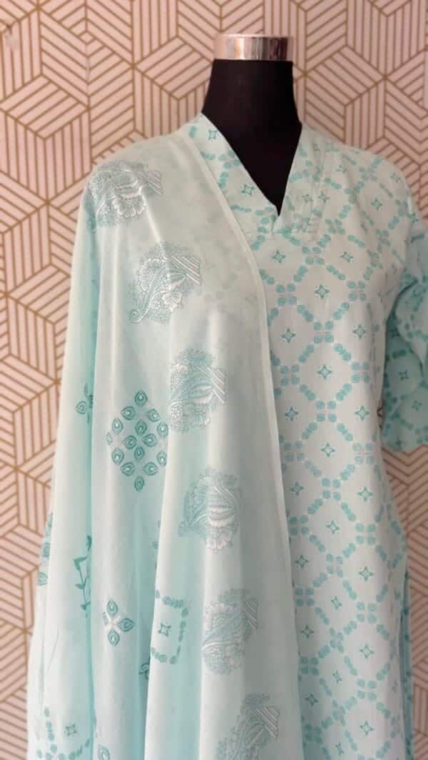 3 Pcs Cotton Side slit kurtis with bottom and Dupatta/2343 - Image 4