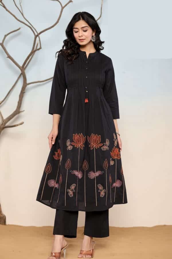2 Pcs Cord set Cotton Aline kurtis with bottom with beautiful thread works/2357 - Image 3