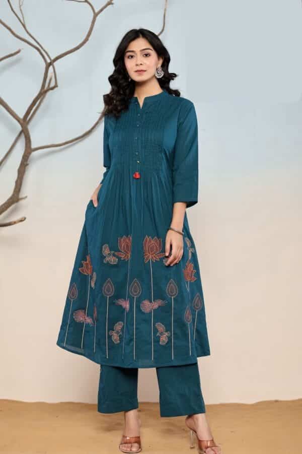 2 Pcs Cord set Cotton Aline kurtis with bottom with beautiful thread works/2357 - Image 6