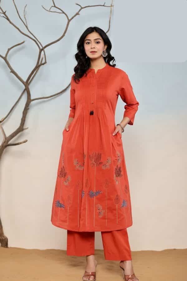 2 Pcs Cord set Cotton Aline kurtis with bottom with beautiful thread works/2357 - Image 9