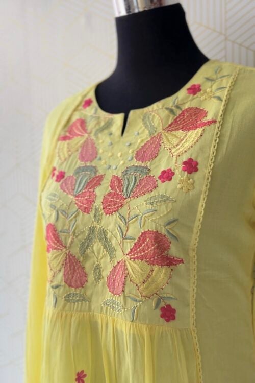 3 Pcs Mul Cotton Aline kurtis with bottom and Dupatta/2384