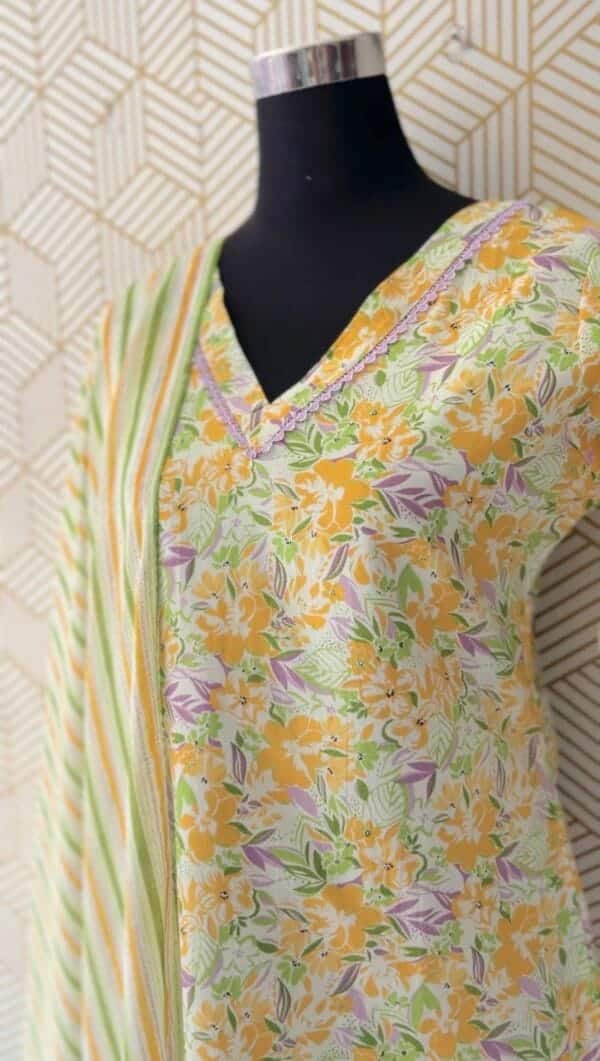 3 Pcs Cotton Side slit kurtis with bottom and Dupatta/2344 - Image 5