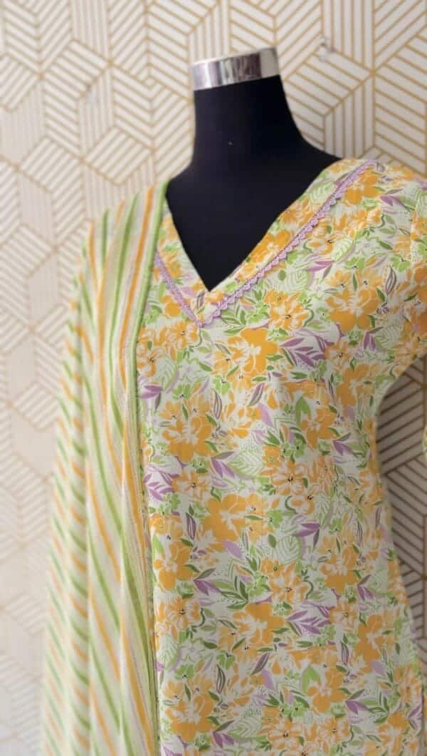 3 Pcs Cotton Side slit kurtis with bottom and Dupatta/2344 - Image 2