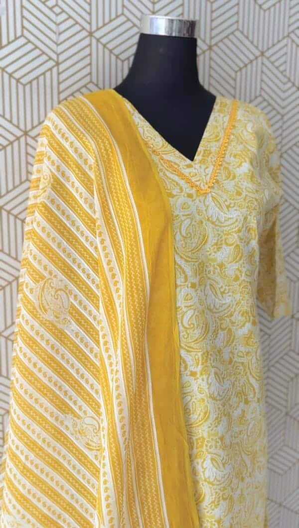 3 Pcs Cotton Side slit kurtis with bottom and Dupatta/2344 - Image 8