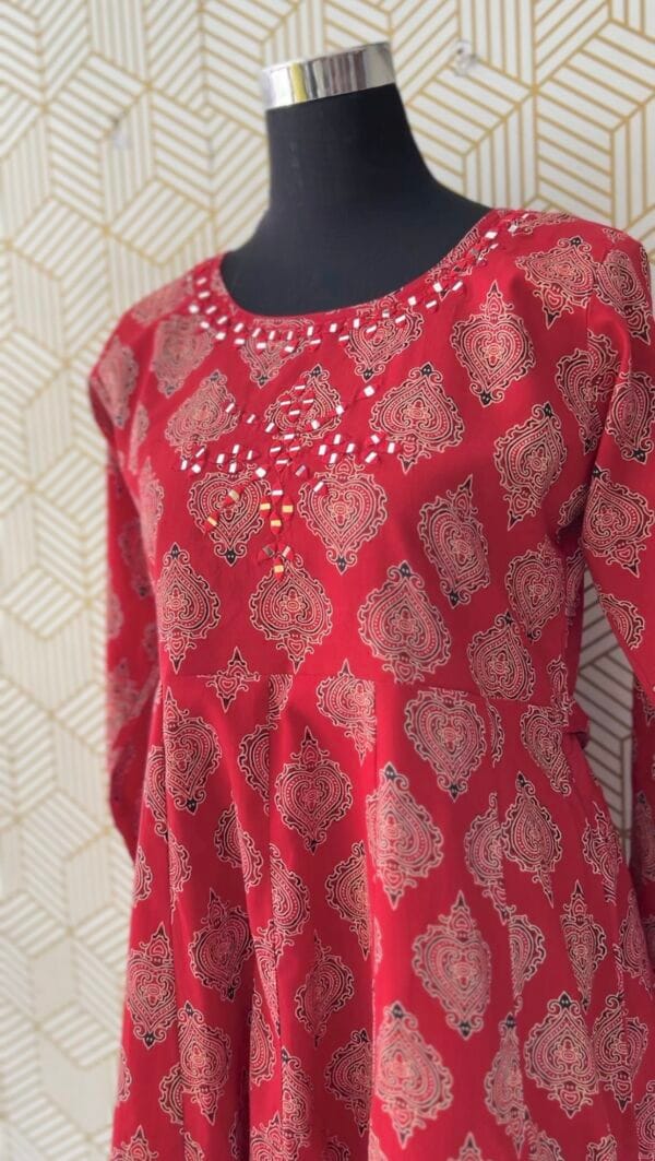 Full sleeve  Cotton Ajrakh Kurtis with elegant mirror works/2335