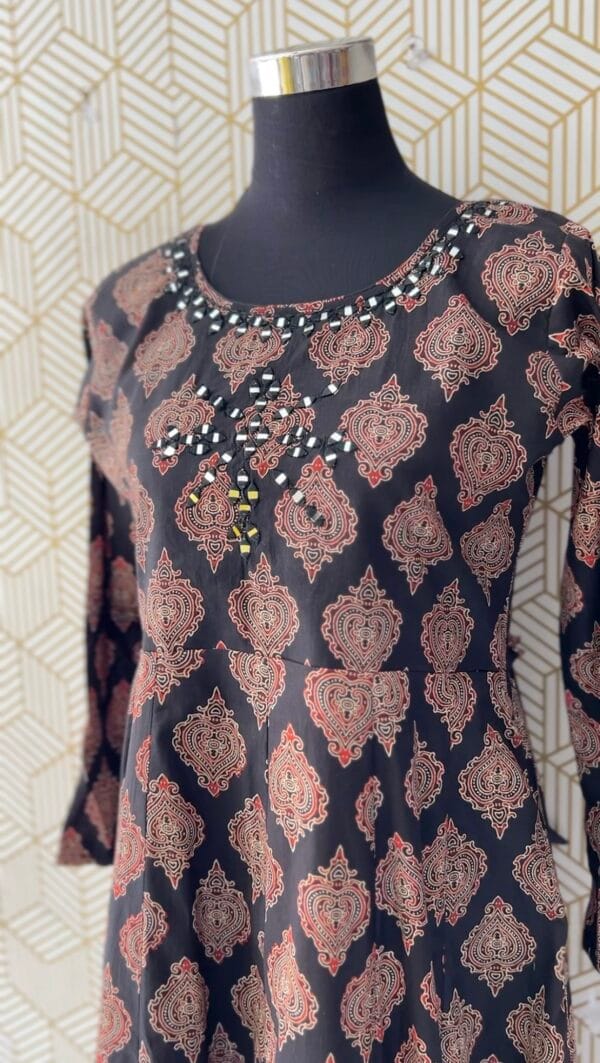 Full sleeve  Cotton Ajrakh Kurtis with elegant mirror works/2335 - Image 3
