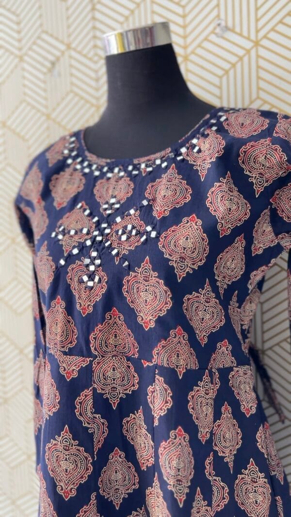 Full sleeve  Cotton Ajrakh Kurtis with elegant mirror works/2335 - Image 2