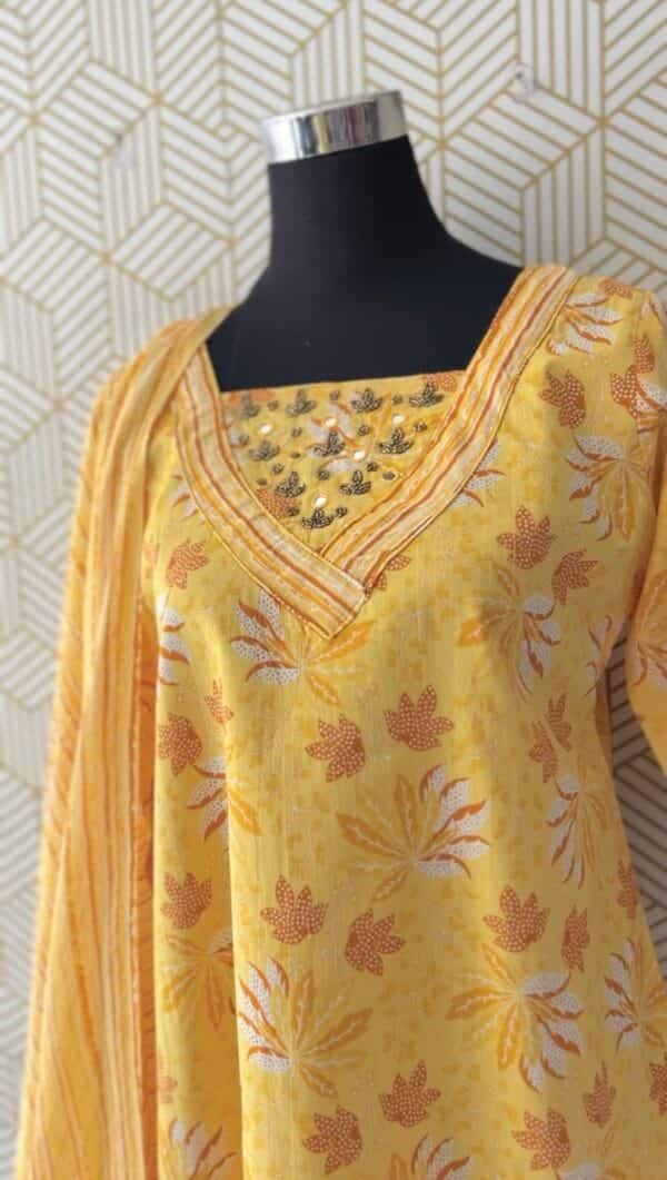3 Pcs Cotton Side slit kurtis with bottom and Dupatta elegant mirror works/2368 - Image 11