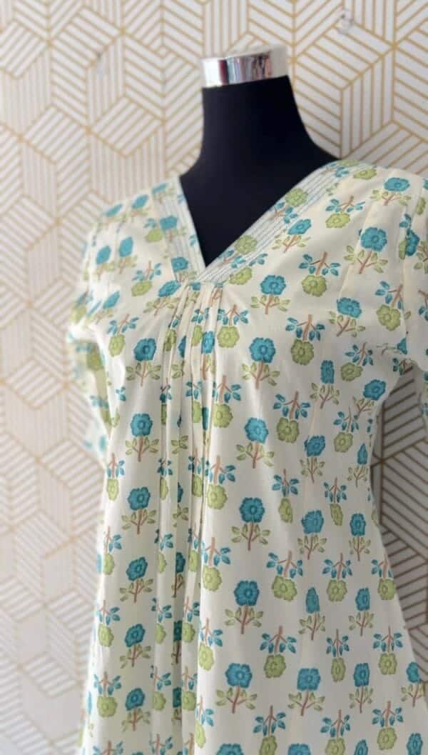 Cotton floral printed Aline Kurtis with frill/2378 - Image 3