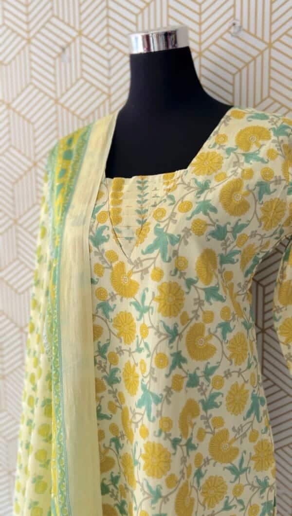 3 Pcs Cotton Side slit kurtis with bottom and Dupatta/2376 - Image 7