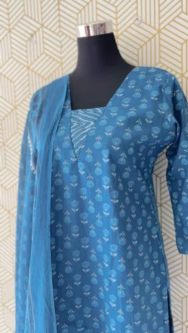 3 Pcs Cotton Side slit kurtis with bottom and Dupatta/2376 - Image 9