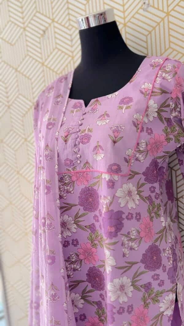 3 Pcs Cotton Side slit kurtis with bottom and Dupatta/2375 - Image 9