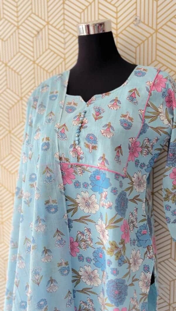 3 Pcs Cotton Side slit kurtis with bottom and Dupatta/2375 - Image 13