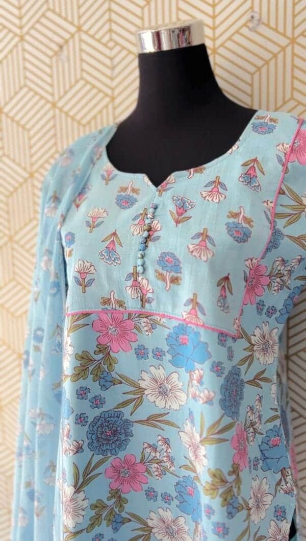 3 Pcs Cotton Side slit kurtis with bottom and Dupatta/2375 - Image 14