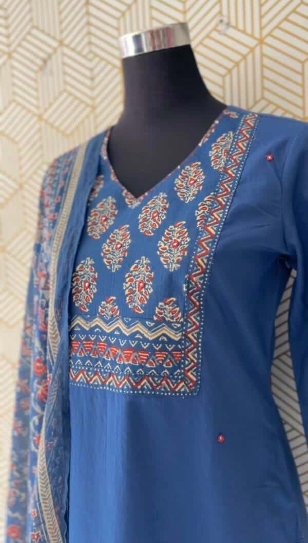 3 Pcs Cotton Side slit kurtis with bottom and Dupatta/2388 - Image 5