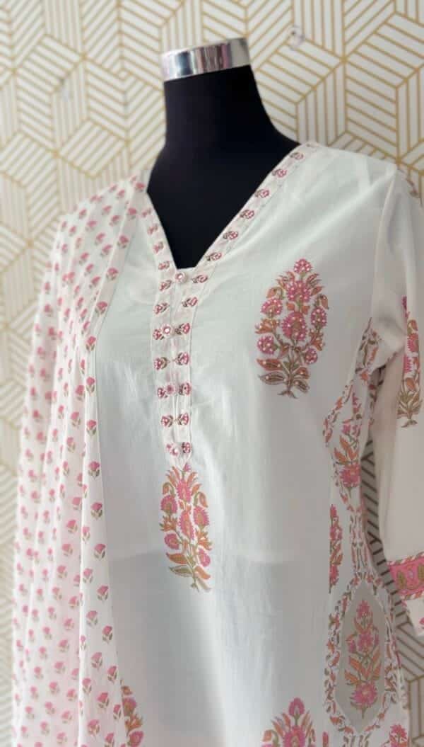 3 Pcs Cotton Side slit kurtis with bottom and Dupatta/2383