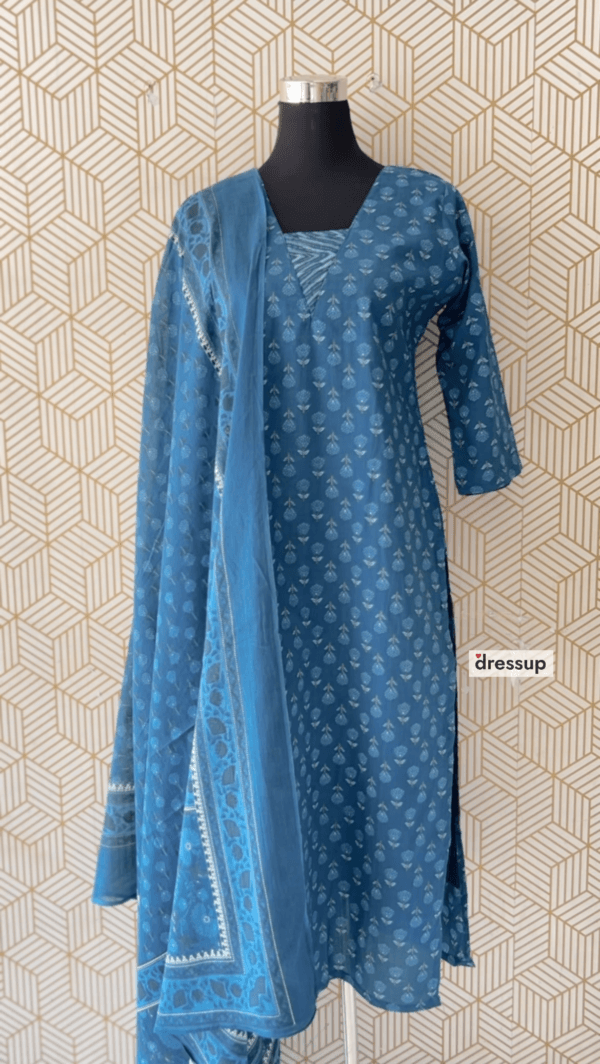 3 Pcs Cotton Side slit kurtis with bottom and Dupatta/2376 - Image 6