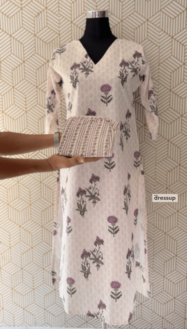 2 Pcs Cotton floral printed Side slitted kurtis with bottom/2345 - Image 3