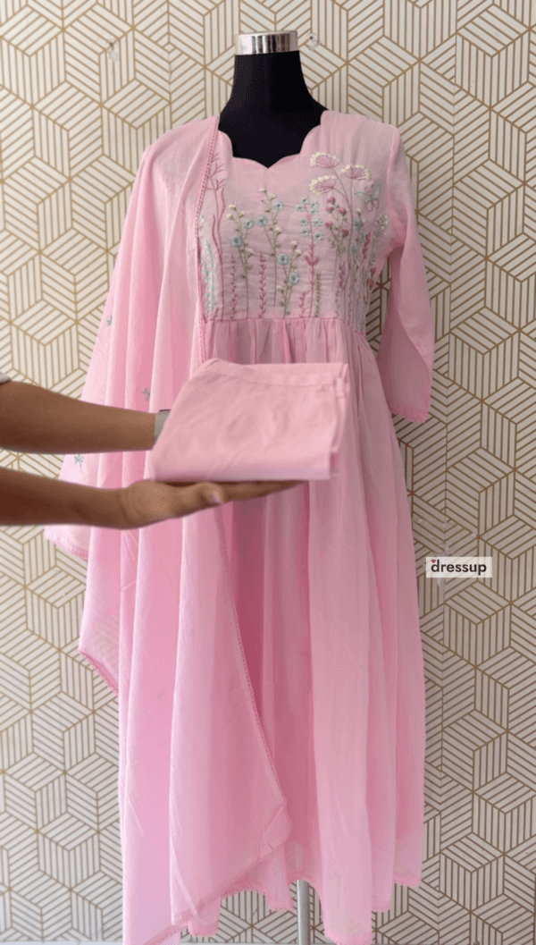 3 Pcs Mul Cotton Aline kurtis with bottom and Dupatta/2380 - Image 6