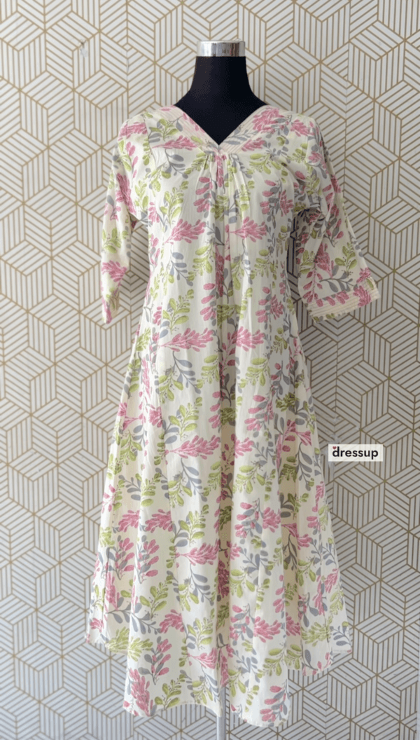 Cotton floral printed Aline Kurtis with frill/2378 - Image 4