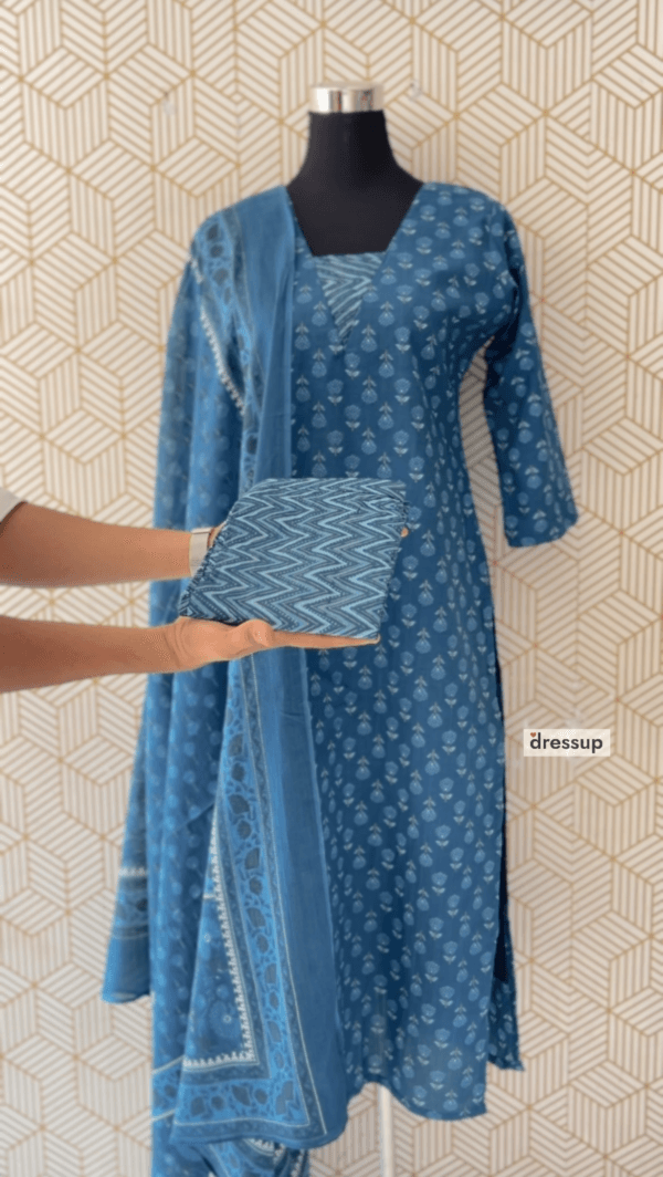 3 Pcs Cotton Side slit kurtis with bottom and Dupatta/2376 - Image 5