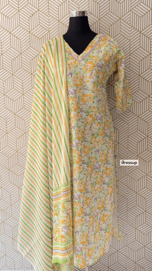 3 Pcs Cotton Side slit kurtis with bottom and Dupatta/2344 - Image 10