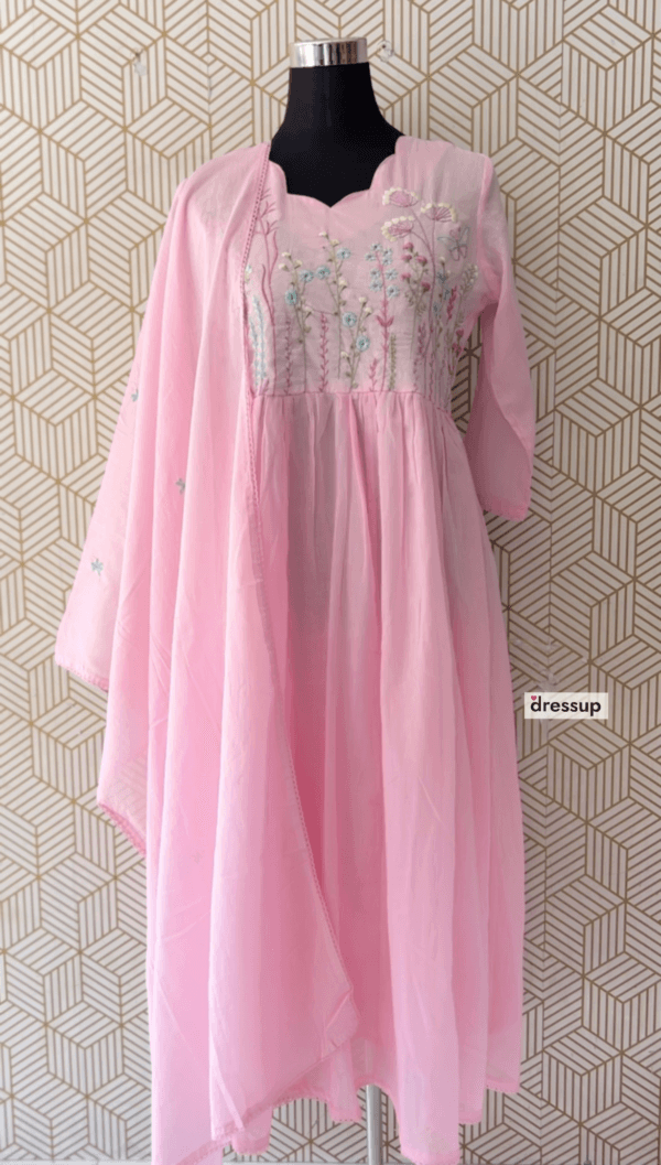 3 Pcs Mul Cotton Aline kurtis with bottom and Dupatta/2380 - Image 2