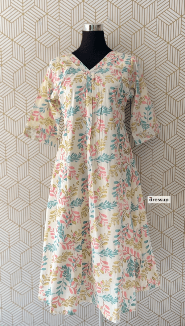 Cotton floral printed Aline Kurtis with frill/2378 - Image 5