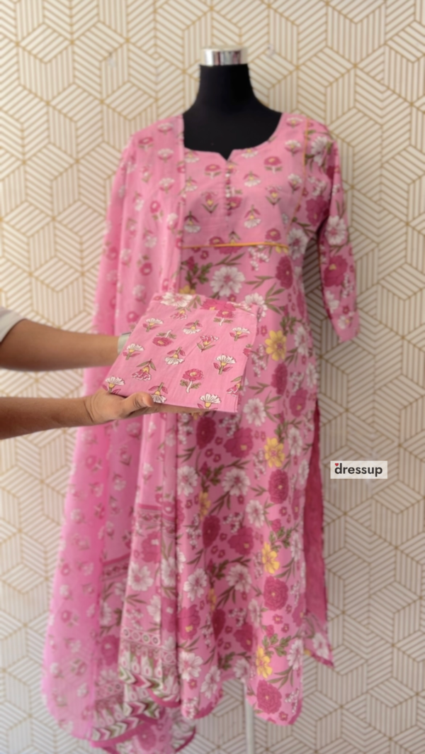 3 Pcs Cotton Side slit kurtis with bottom and Dupatta/2375 - Image 5