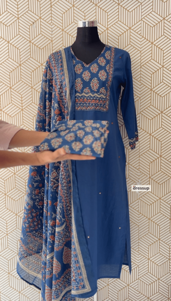 3 Pcs Cotton Side slit kurtis with bottom and Dupatta/2388