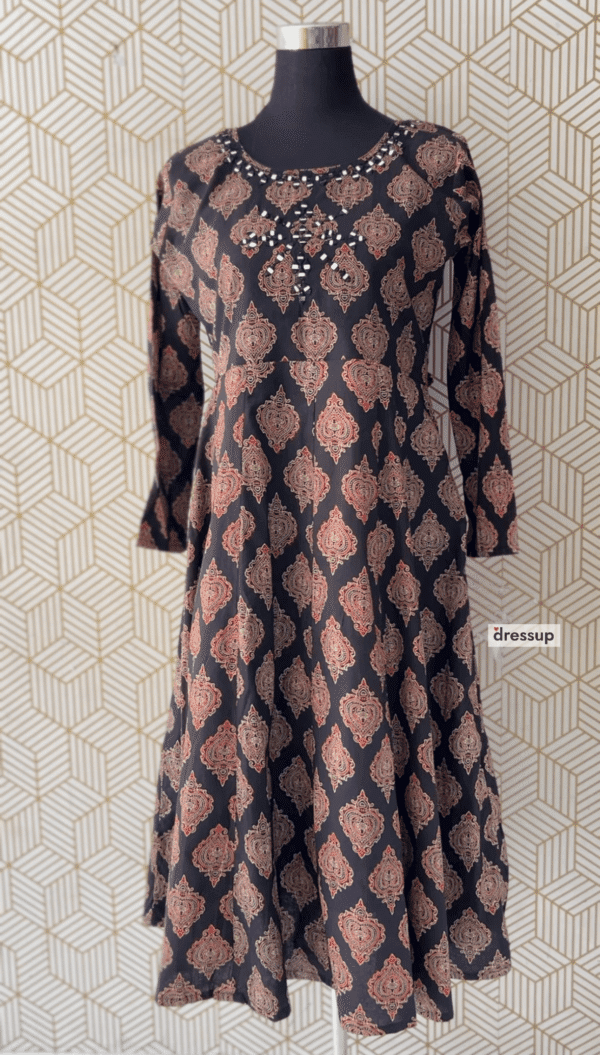 Full sleeve  Cotton Ajrakh Kurtis with elegant mirror works/2335 - Image 7