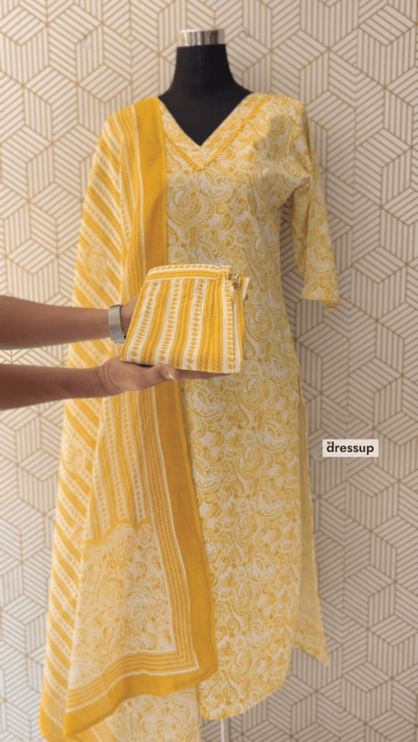 3 Pcs Cotton Side slit kurtis with bottom and Dupatta/2344 - Image 3