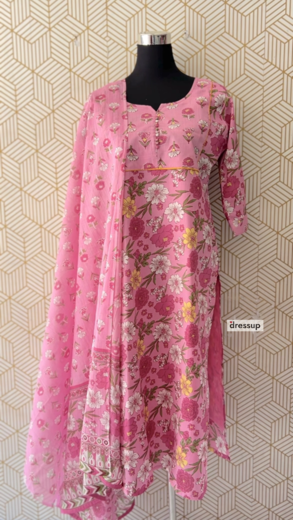 3 Pcs Cotton Side slit kurtis with bottom and Dupatta/2375 - Image 6