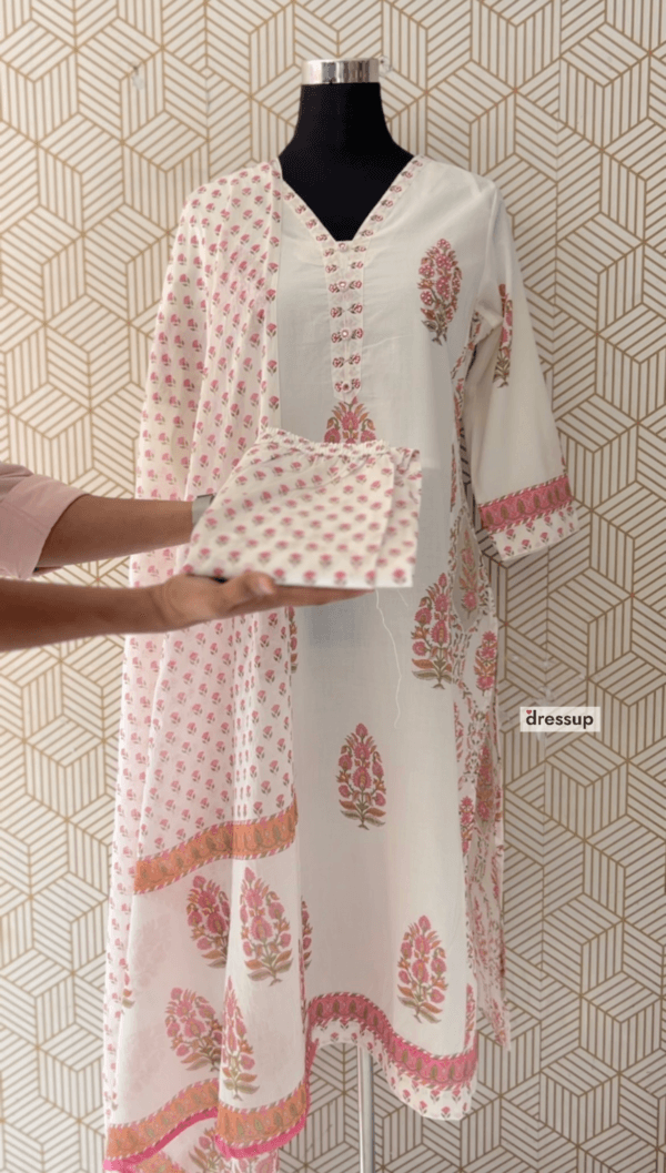 3 Pcs Cotton Side slit kurtis with bottom and Dupatta/2383 - Image 2