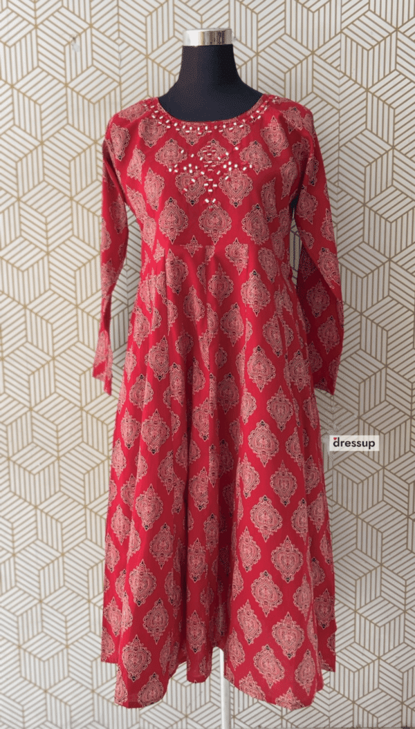 Full sleeve  Cotton Ajrakh Kurtis with elegant mirror works/2335 - Image 5