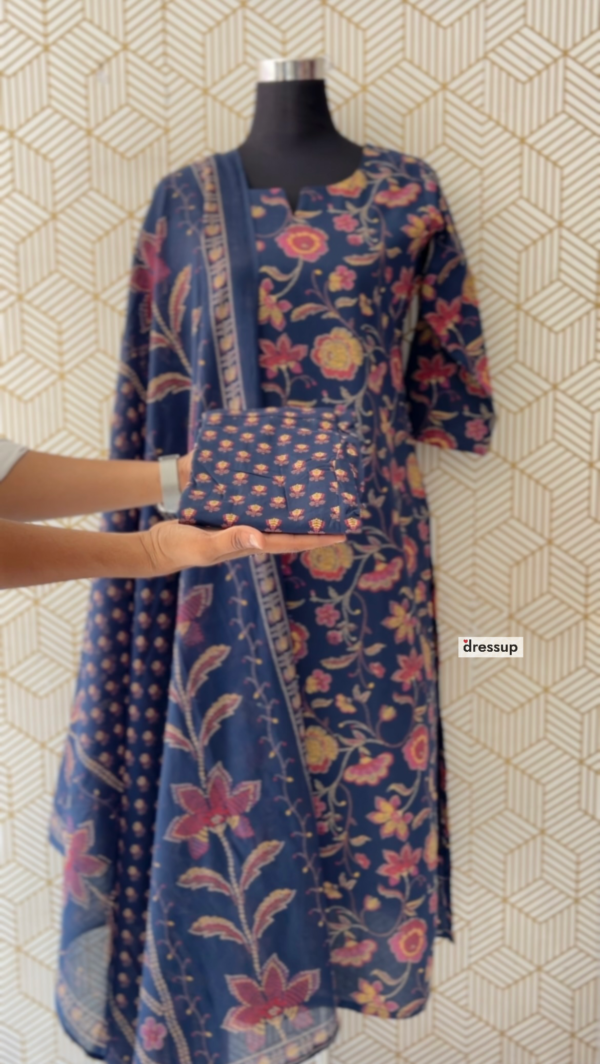 3 Pcs Cotton Side slit kurtis with bottom and Dupatta/2347 - Image 3