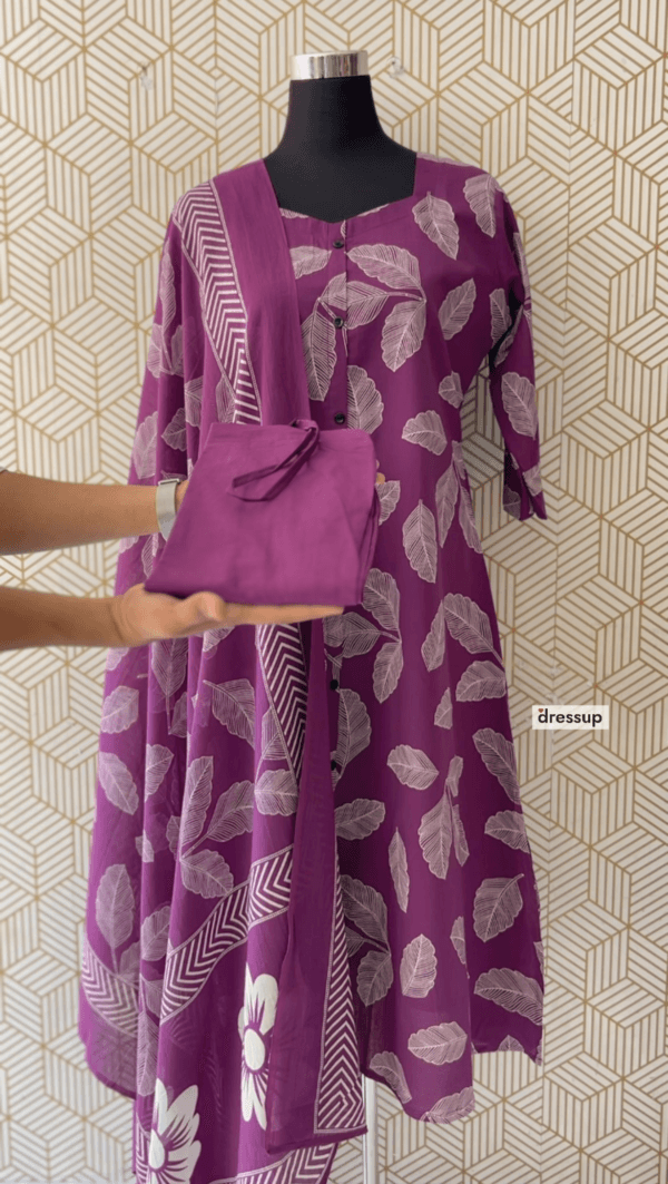 3 Pcs Cotton Aline slitted kurtis with bottom and Dupatta/2349