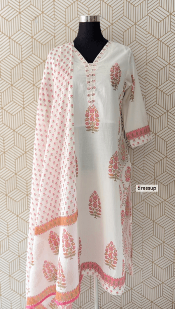 3 Pcs Cotton Side slit kurtis with bottom and Dupatta/2383 - Image 3