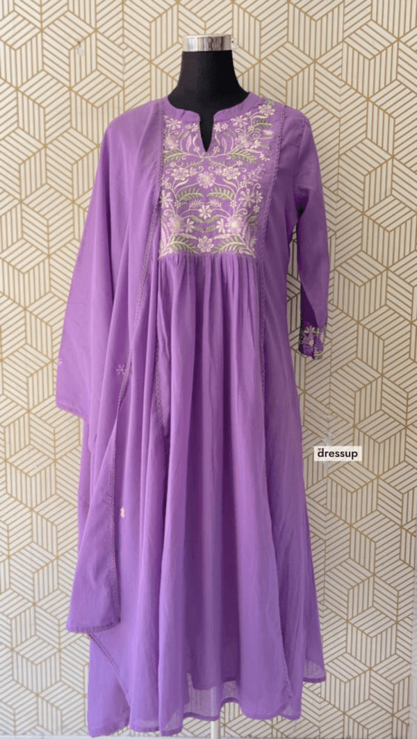 3 Pcs Mul Cotton Aline kurtis with bottom and Dupatta/2359 - Image 2