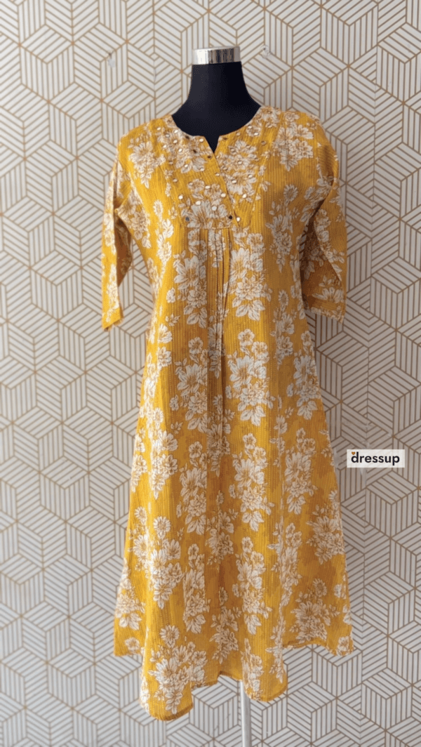 2 Pcs Cotton Floral printed Aline kurtis and bottom with elegant mirror works/2371 - Image 4