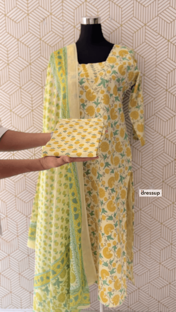 3 Pcs Cotton Side slit kurtis with bottom and Dupatta/2376