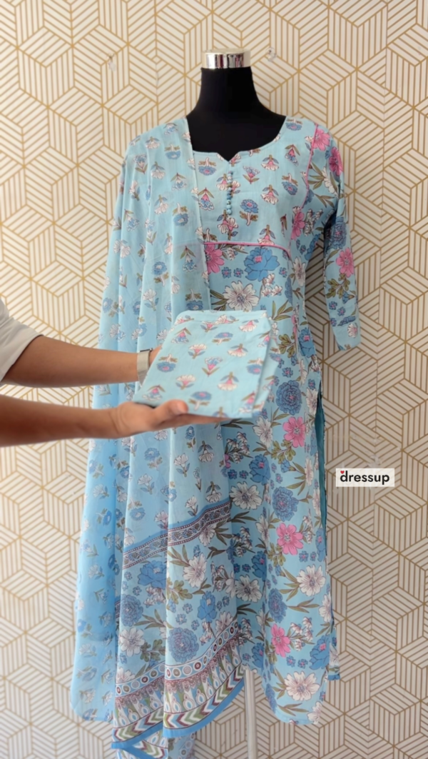 3 Pcs Cotton Side slit kurtis with bottom and Dupatta/2375 - Image 7