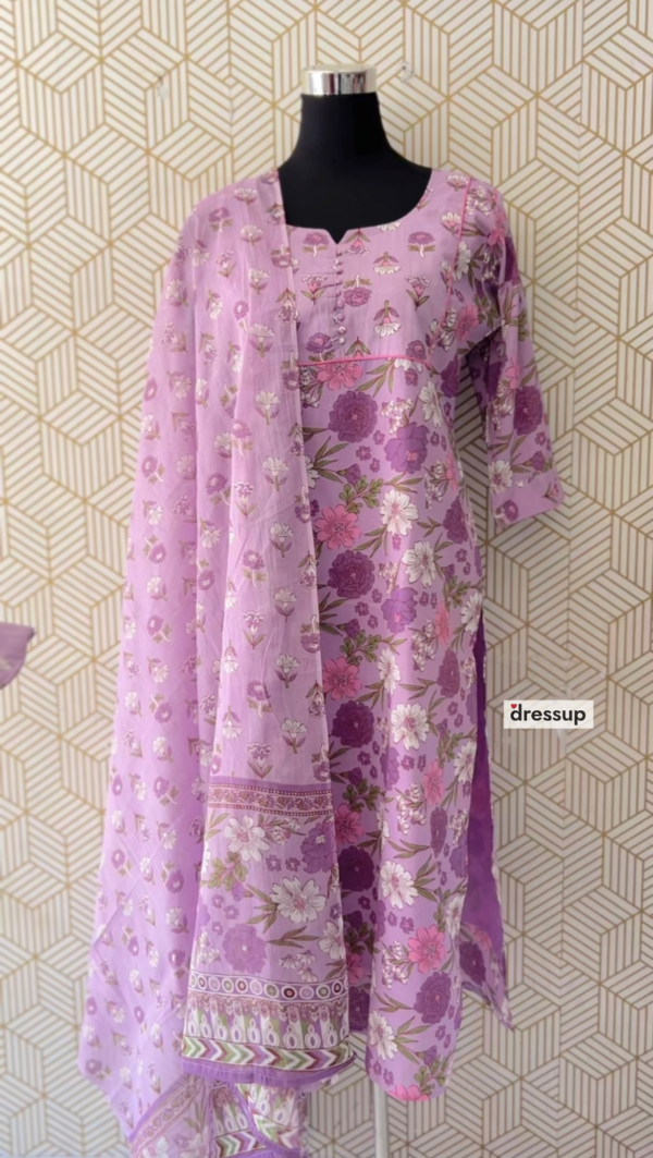 3 Pcs Cotton Side slit kurtis with bottom and Dupatta/2375 - Image 2