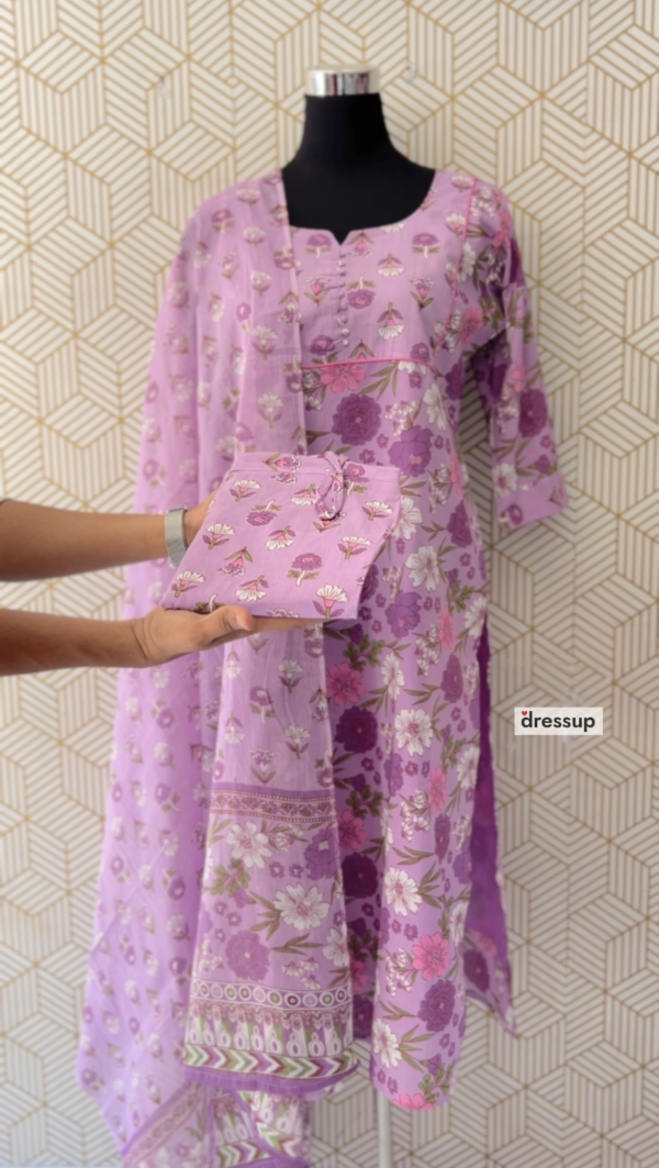 3 Pcs Cotton Side slit kurtis with bottom and Dupatta/2375