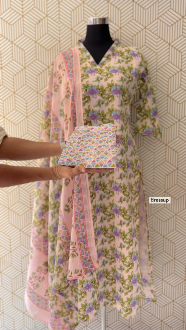 3 Pcs Cotton Side slit kurtis with bottom and Dupatta/2343