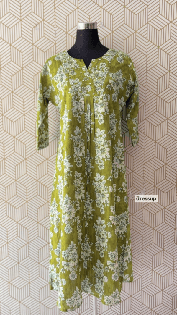 2 Pcs Cotton Floral printed Aline kurtis and bottom with elegant mirror works/2371 - Image 6