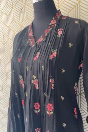 3 Pcs Mul Cotton Aline kurtis with bottom and Dupatta/2659 - Black, M/38