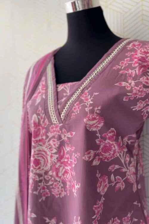 3 Pcs Cotton side slitted kurtis with bottom and Dupatta/2861